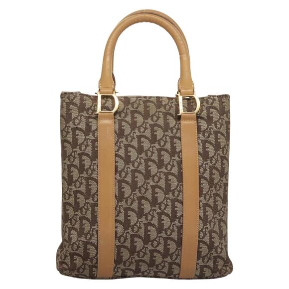 DIOR Trotter Canvas Hand Bag Brown Gold - Picture 3 of 12
